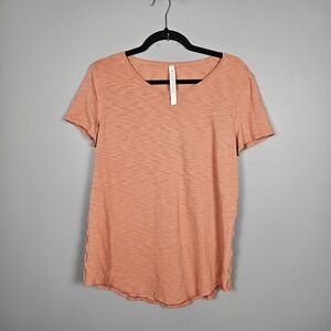 Lululemon Women 10 Pima Cotton Short Sleeve Tee Heather Peach Orange Curved Hem